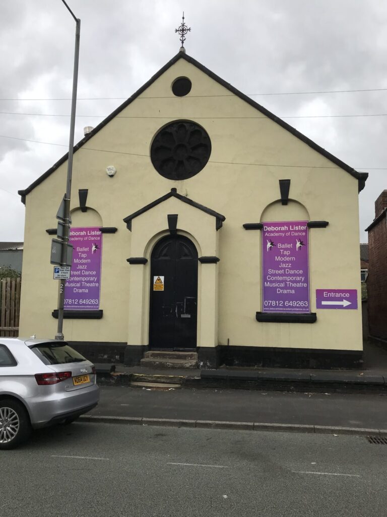 front view of the old chapel now used as a dance acidemy